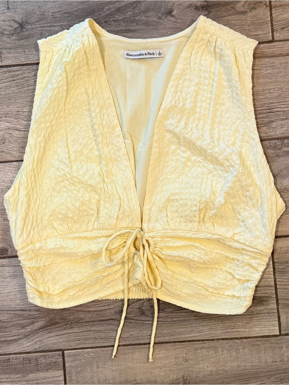 Abercrombie & Fitch Pale Yellow Textured Tie-Front Cropped Top